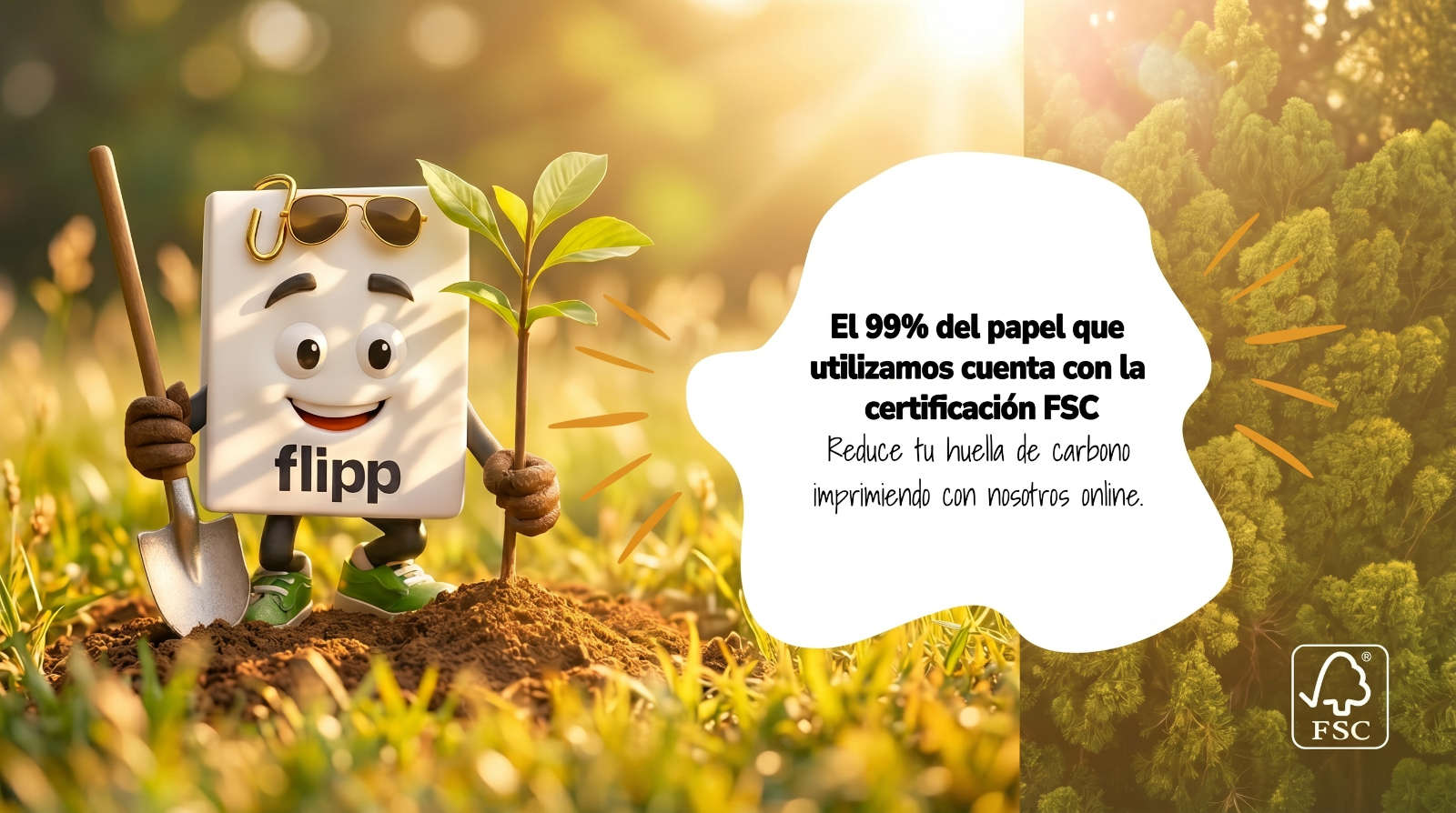 El 99% del papel que utilizamos cuenta con la certificación FSC. Reduce tu huella de carbono imprimiendo con nosotros online.